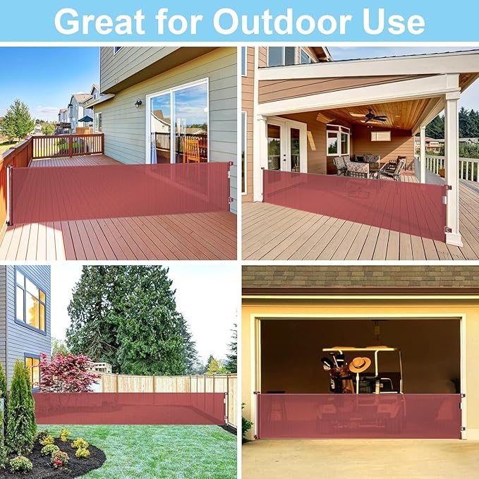 168 Inch Extra Wide Retractable Baby Gate Retractable Dog Gates for Doorways Extra Wide Puppy Gates for The House Mesh Gates for Baby Indoor Extra Long Baby Gate Retractable Fence Outdoor Gate, Timber