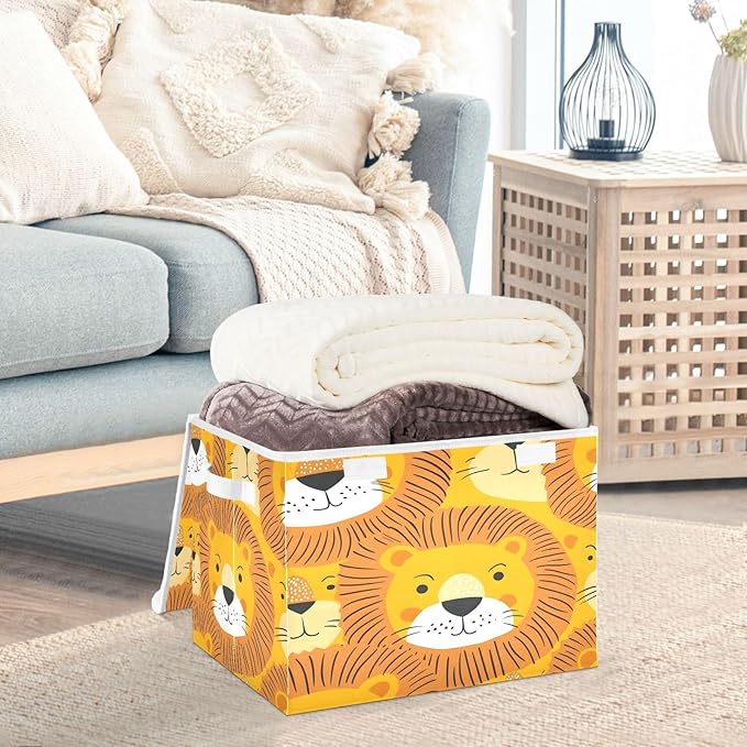 senya Large Storage Bins with Linen Collapsible Foldable Storage Cubes Fabric Closet Organizer Containers box with Flip-Top Lid for Home Bedroom Office 16.7 x 12.6 x 11.8in (Tiger Face)