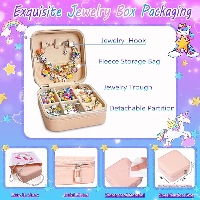 Charm Bracelet Making Kit for Girls 8-12, DIY Bead Jewelry Making Kit with Box, Arts and Crafts for Kids 6-8 Gifts for Girl Toys Age 6 7 8 9 10 11 12 Festival Birthday