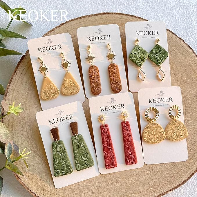 KEOKER Polymer Clay Texture Sheets Set, Works with Boho Polymer Clay Cutter,The Same Effect as Polymer Clay Texture Roller, Boho Texture Sheets for Polymer Clay, Clay Earring Molds for Earrings (2)