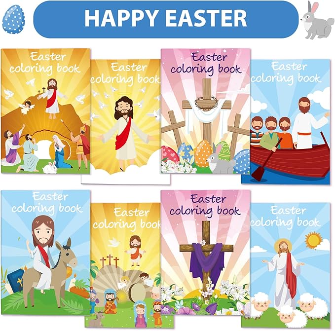 24 Pcs Easter Coloring Books Bulk Kids Religions Mini Color Booklets DIY Art Drawing Christian Bible Easter Party Favors Gifts for Boys Girls School Classroom Stuffer Activity Decorations