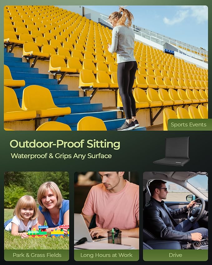 Self-Inflating Stadium Seat Cushion, Waterproof & Lightweight Inflatable Seat Cushion for Airplane Seat Travel Bleacher Camping, High Density Foam Blow up Sitting Pad for Backpacking