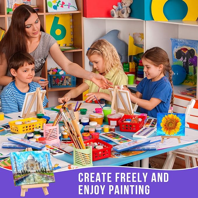 Fuutreo Watercolor Paint Sets 3x4 Mini Canvas Easel Paints Brush Set Kids Art Party Favors and Party Supplies Watercolor Paint Party Favors Washable Watercolor Bulk for Kids Birthday Prizes (48 Pcs)