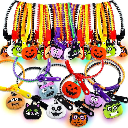 Capoda Halloween Party Favor Zipper Bracelets Bulk Trick or Treat Bracelets Halloween Bracelets Set Halloween Party Favor Wristbands for Girls Halloween Goodie Bag Fillers Party Favors(32 Pcs)