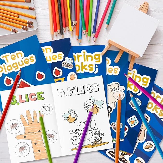 24Pcs Passover Coloring Books for Kids Bulk Ten Plagues Mini Coloring Booklet Pesach Jewish Holiday DIY Educational Art Drawing Book with for Jewish Pesach Seder Party Favors Goodie Bag Filler