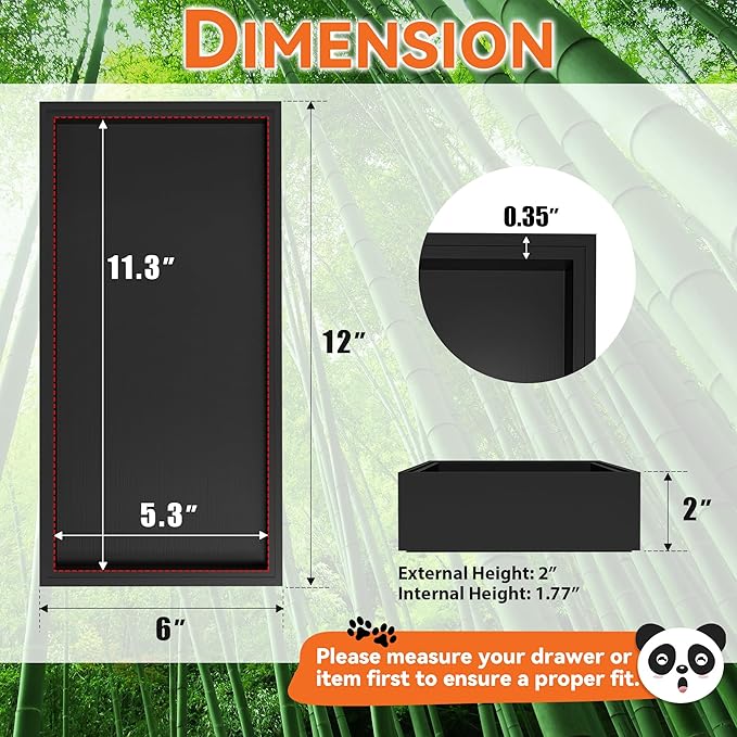 Lixple Bamboo Drawer Organizer, Cutlery Silverware Organizer for Kitchen Drawer, Stackable Utensil Organizer, 2 Pcs Flatware Organizer, Wooden Storage Box Tray (Black, 12 X 6 X 2 Inch)