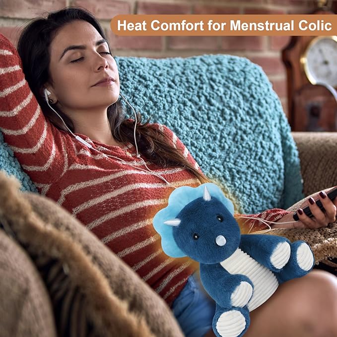 Microwavable & Coolable Triceratops Dinosaur Stuffed Animals, Heated Stuffed Animal Heating Pads for Soothing & Relaxation, Navy Blue Dino Plush for Stress Relief, Plushies Dinosaur Gifts