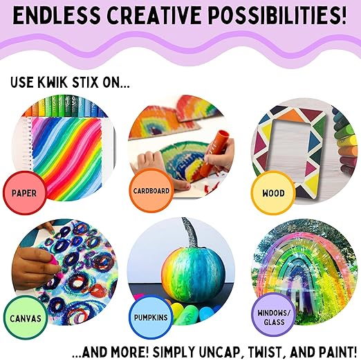 Kwik Stix Solid Tempera Paint Sticks, 96 Colors, Washable Paint Sticks for Kids, Super Quick Drying, Non-Toxic, Allergen Free, Paint Sticks Class Pack in Assorted Classic Colors, Paint for Kids and Toddlers