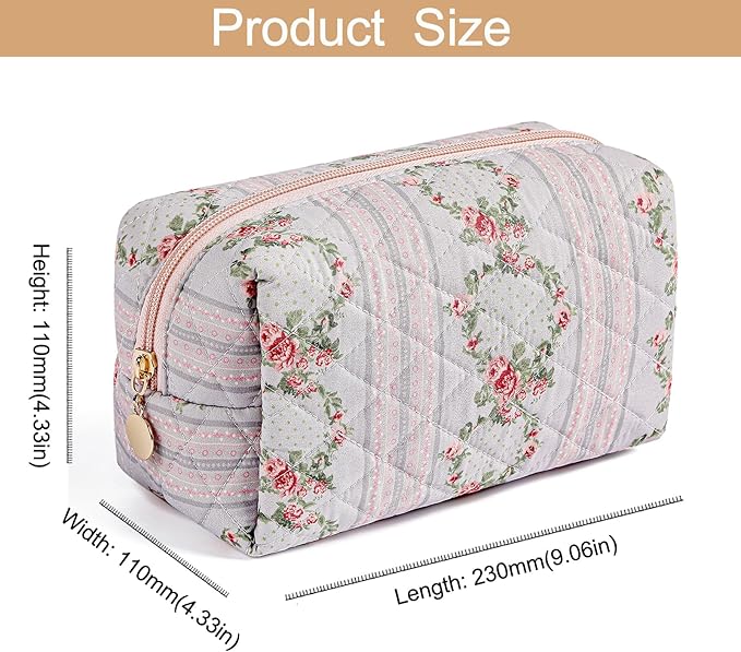 HHQQWZ Makeup Bag Travel Cosmetic Bag for Women Girls, Zipper Make Up Pouch, Floral Flowers Toiletry Organizer Makeup, Portable Storage Bag, Cosmetic Travel Cloth Bag (Pink+Blue)