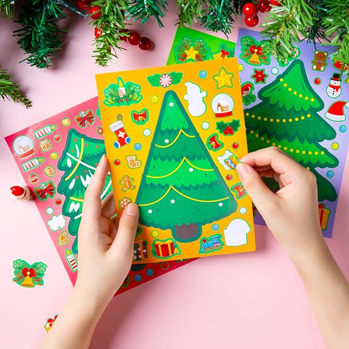 JOYIN 36 Pcs Christmas Tree Stickers Make Your Own Xmas Stocking Stuffers, Holiday Presents, Green Stickers for Kids Party Favor, Art Craft Supplies, Classroom Activities Game