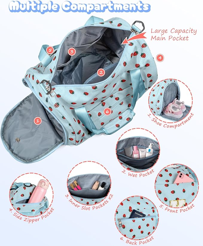 5 Year Old Girl Birthday Gift Ideas, Girls Gym Bag, Kids Personalized Weekend Duffel Bags with Shoe Compartment, Initial Travel Tote with Makeup Bag, Sweet 16 Gifts for Teens (Letter H)