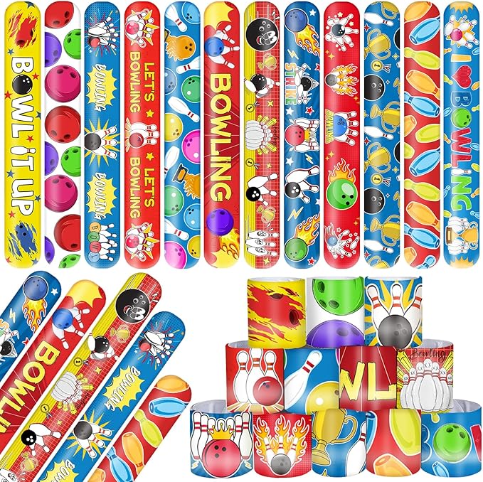 48 PCS Bowling Slap Bracelets Party Favors Bowling Wristbands Bracelets Goodie Bag Fillers for Bowling Birthday Decorations Supplies for Class Reward Prizes Gift for Kids Party Favors Birthday Gifts