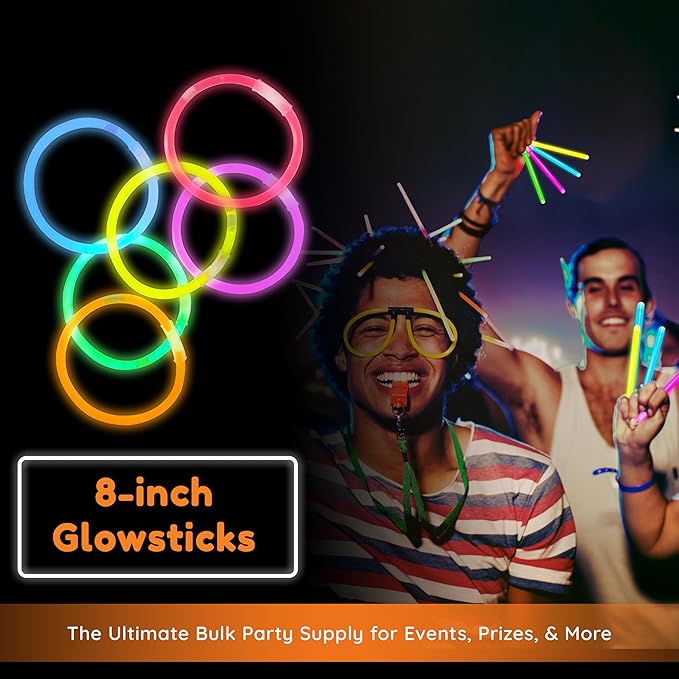 Glow Fever Glowsticks Bulk 1200pcs Party Pack includes 600 8" Glow Sticks and 600 connectors, Bracelets and Necklaces, DIY Costume , Light Sticks, for Concert, Wedding and Birthday, Multicolor