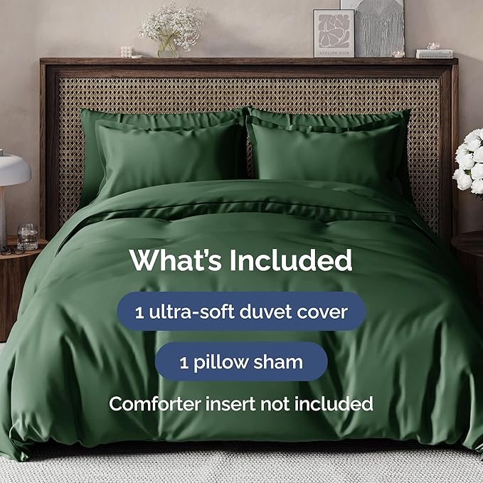 Duvet Cover Twin/Twin XL Size Set - Extra Soft Duvet Cover 68 x 90 with 1 Pillow Sham - Hotel Luxury, Easy Care and Fade Free w/ Zipper Closures & Ties - Comfy, Breathable Bedding Set (Emerald Green)