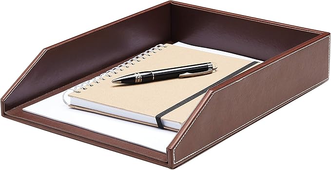 Gallaway Leather Letter Desk Organizer - Premium PU Leather Perfect for Office Organization, Document Holder Fits A4 Paper, Stackable Drawers for Extra Desk Storage