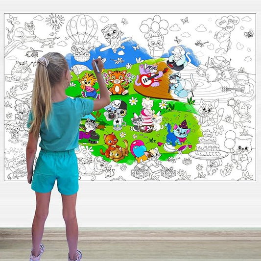 ALEX Art Jumbo Coloring Poster - Kittens Arts and Crafts for Girls - Extra Large Wall Coloring Posters for Home Activities - Big Coloring Sheet Page Cat - Giant Floor Coloring Book for Kids Ages 4-8