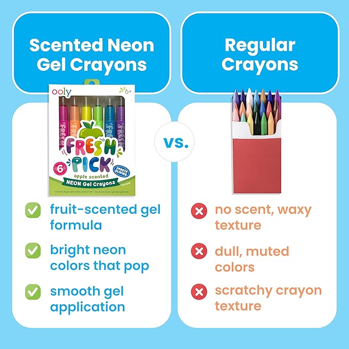 Ooly Scented Neon Gel Crayons, Set of 6 Twist Up Smooth Gliding Bright Colored Crayons, Highlighters for Notes, Crisp Green Apples Smell