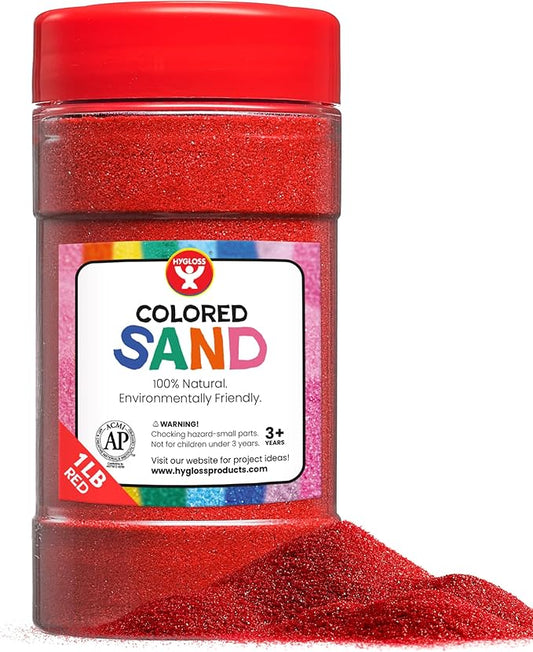 Hygloss Products Colored Play Sand - Assorted Colorful Craft Art Bucket O' Sand, Red, 1 lb