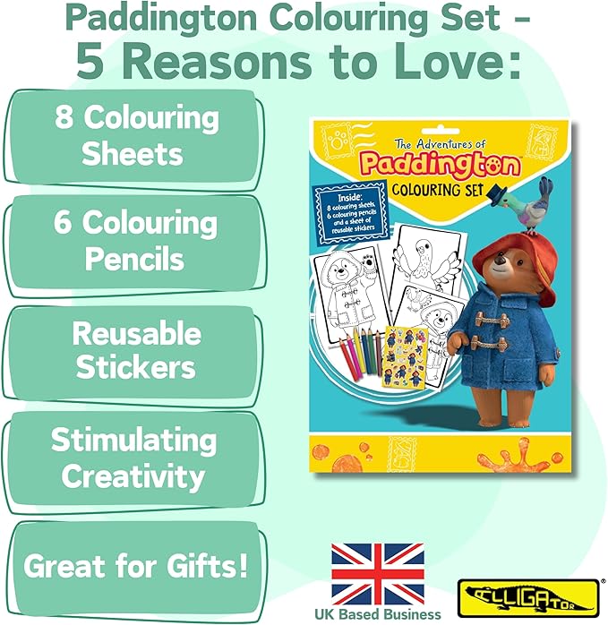 Alligator - Paddington Colouring Set, Colouring Books for Children, Colouring Pencils, Resusable Stickers, Paddington Bear Gifts, Paddington Book, Colouring Books, Kids Colouring Books
