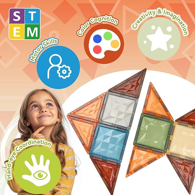 VigorFun Magnetic Tiles Set, Magnet Tiles Building Blocks with Car Animal Models and Stickers, Construction Educational STEM Sensory Toys Gifts for 3 4 5 6 7 8 + Year Old Kids Toddlers Boys Girls