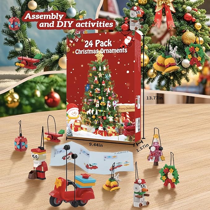 NKTOIEYS Christmas Ornaments Building Sets,24 Packs DIY Christmas Tree, Wreath Santa, Snowman,2024 New Decorative Hanging Xmas Ornaments Building Toys Best Festival Gift for Kids