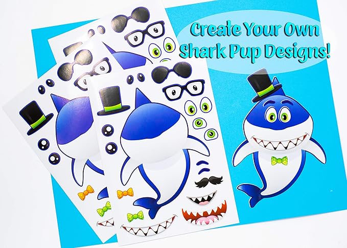 24 Make A Shark Stickers For Kids - Great For Birthday Party Favors, Decorations, & Prizes - Let Your Kids Get Creative & Design Their Favorite Shark Stickers – Fun Kids Craft Activity