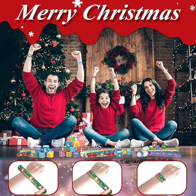 Christmas Slap Bracelets 48Pcs Christmas Party Favors for Kids Christmas Stocking Christmas Bracelets Christmas Party Supplies Christmas Gifts for Class Kids Goodie Bag Fillers Toys for Kids