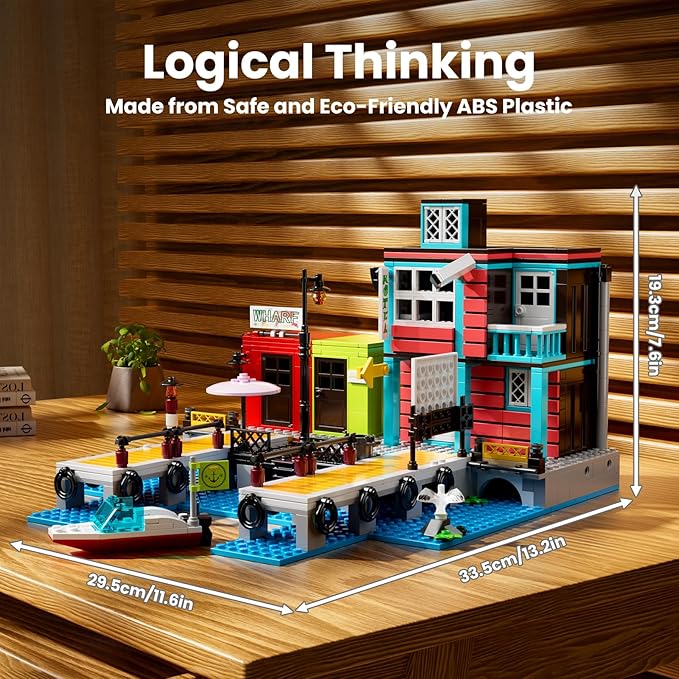 Mould King Dockside Inn Toy Building Set, Fisherman's Wharf House Model with Rescue Ship, Collectible Hotel Shop Block Kits, Display Model Toy for Boys Age 8+ Girls and Adults (782 Pieces) 10148