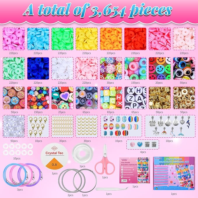 AIPRIDY 3600 Pcs Girls Toys Bracelet Making Kit, Unicorn/Mermaid Jewelry Activity, Flat College Style Beading for Friendship Jewelry Making, DIY Crafts for 4-12 Girls Birthday Christmas Gifts(Aqua)