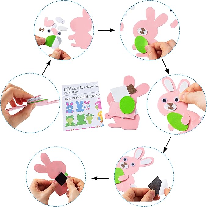 JOYIN 24 Pcs Foam Easter Egg Magnet Craft Kit, Easter Craft Kits DIY Animal and Egg Magnet Set for Kids Favor Classroom Homeschool Art Decor, Art and Craft Supplies Party Favors