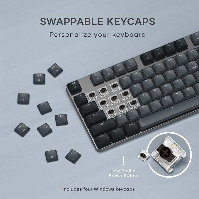 Satechi SM3 Mechanical Keyboard for Mac and Windows, 108 Keys Full Size with White LED Backlit, Wired and Bluetooth for Mac and Windows - Dark Gray/Gray