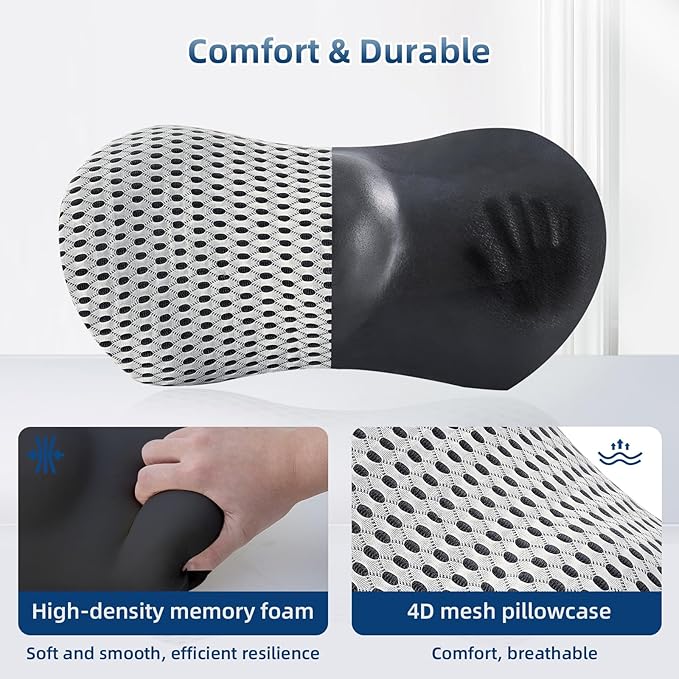 Lumbar Pillow, Memory Foam Lumbar Support Pillow for Office Chair and Car Seat, Ergonomic Streamline Back Pillow for Lower Back Pain Relief, Back Support Pillow for Sitting, Driving, Traveling