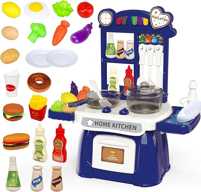 Kitchen Set for Toddler with Sound and Light，Pretend Cooking Food Set,Kids Kitchen Playset，Play Sink with Running Water and Electronic Induction Stove，Kitchen Accessories