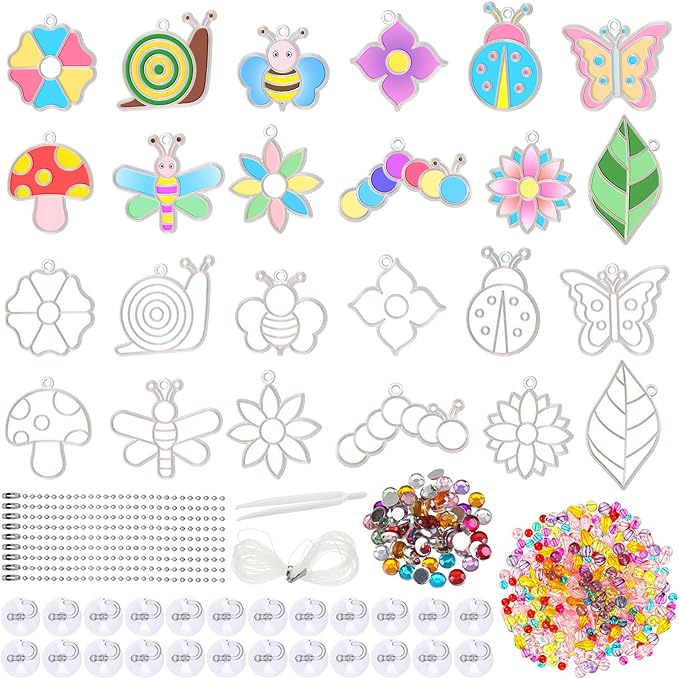 Leitee 24 Sets Spring Suncatchers Ornaments Decorations DIY Window Paint Art Suncatchers Kits Butterfly Flower Craft Hanging Snowflake Sun Catchers for Spring Summer Home Classroom Activities