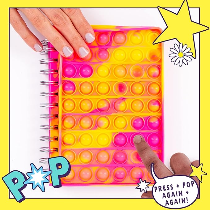 Just My Style Fidgiwear Pink Push & Pop Journal by Horizon Group USA, Poppable Fidget Toy Spiral-Bound Journal, Includes Never-Ending Poppable Fidget Toy Cover & 80 Pages, Pop Fidget Sensory Notebook