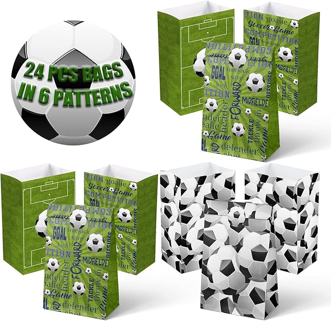 24 Soccer Party Favor Bags with Stickers Soccer Goodie Bags Soccer Party Favors for Kids Soccer Birthday Party Supplies