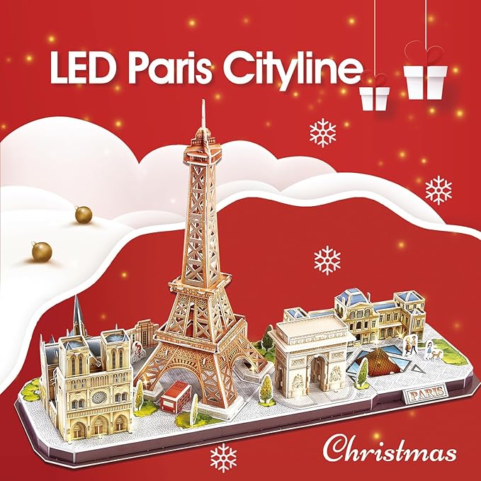 CubicFun 3D Puzzles for Kids Ages 8-10 LED Paris Cityline, Toys for Kids Arts and Crafts for Kids Ages 8-12 STEM Projects for Kids Ages 8-12 Gifts for Girls Boys Easter Gifts for Kids Home Decor