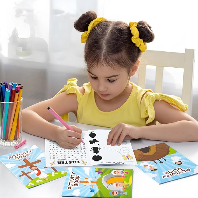 ANGOLIO Easter Activity Coloring Books - 24P Easter He is Risen Coloring Book Party Favor for Kids Easter Holiday Activity Book Religious Jesus Diy Coloring Book for Kids Sunday School Classroom Gifts