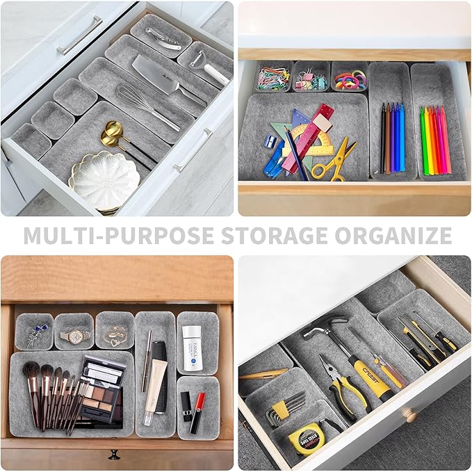 8pcs Drawer Organizers, Separators, Storage Box,Felt Storage Bins Inserts Tool Containers Toy Basket Shelf Cubes Foldable Drawer Dividers Desk Organisers -Grey Matching