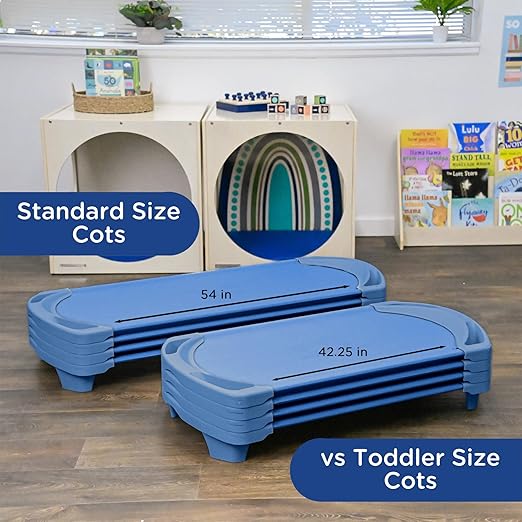 Children’s Factory Space Line Cot, Toddler, 42.5" Height, 22" Length, 9.5" Width, Blue (Pack of 4)