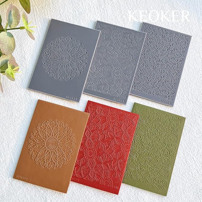 KEOKER Polymer Clay Texture Sheets Set, Works with Boho Polymer Clay Cutter,The Same Effect as Polymer Clay Texture Roller, Boho Texture Sheets for Polymer Clay, Clay Earring Molds for Earrings (2)