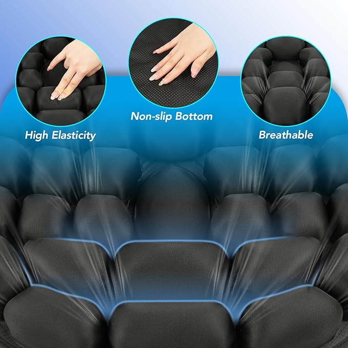 34 Air Cell Self-Inflating Seat Cushion, 3D Air Bubble Design for Tailbone Pain & Hemorrhoid Relief, Pressure Relief Cushion for Office Chair, Car, Wheelchair, Airplane Travel, Home (No Pump Needed)