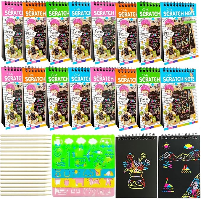 16 Pack Scratch Notebooks Art and Crafts for Kids Ages 4-8-12 Party Favors, Treasure Box Prizes for Kids Classroom Pinata Stuffers Goodie Bags Activities Drawing Girls Birthday Games