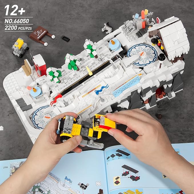 Winter Ski Resort Building Block, City Ski and Climbing Center Building Block with Ski Shop and Snowmobile, Ski Slope Block for Winter Sports Play, Fun Gift Idea for Kids and Ski Fans, 2200Pcs