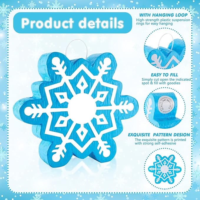 Lewtemi 13.9 x 12.2 Inch Blue Snowflake Piñata Winter Piñata Froze Piñata Birthday Party Supplies with Blindfold Bat Round Tissue Paper for Winter Theme Party Holidays Baby Shower Christmas Decors