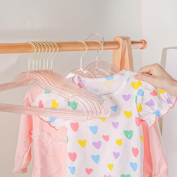 Baby Glitter Hanger 20 Pack,13.97" Kids Toddler Hangers for Closet,Pink Sparkling Plastic Baby Clothes Hangers,Girl Toddler Hangers, Non-Slip Space Saving Kid Hangers for Dress Up