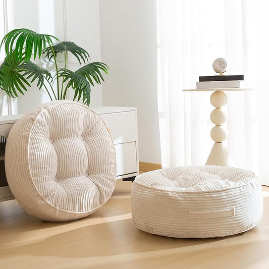 8" Washable Floor Pillow Cushion for Adults, Meditation Cushion Pillow, Large Round Floor Sitting, Removable Tufted Corduroy Cover, for Tatami Living Room or Yoga, 22x22 Inch, 2Pack, Machine Washable