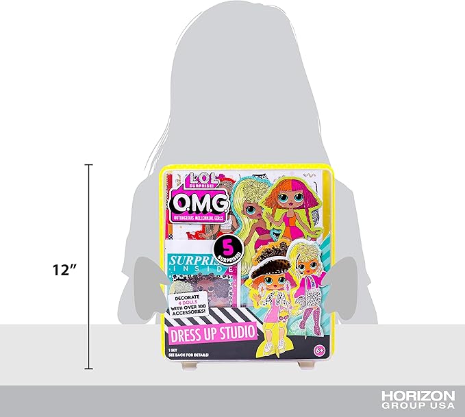 L.O.L. Surprise! LOL OMG Dress Up Studio by Horizon Group USA, Decorate 4 Dolls with Over 100 Accessories, DIY Fashion Craft Kit, Mix & Match Fabrics & Patterns, Use Gemstones, Stickers & More