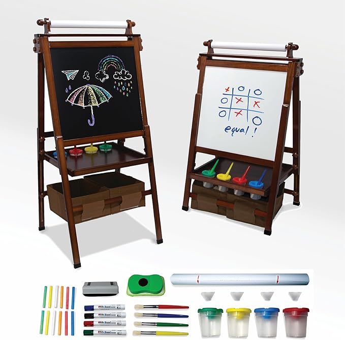 Large All-in-One Double Sided, Magnetic, Height Adjustable Art Easel for Kids with Built in Storage Bins, and Art Supplies - Stable Design is Safe and Grows with Children Ages 3-10