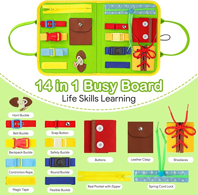 Busy Board Montessori Toys for 1 2 3 4 Years Old, Toddler Toys, Autism Sensory Toys, Preschool Learning Educational Toys Activities for Toddlers 1-3, Travel Toys Gifts for Boys Girls
